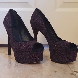 Brian Atwood Bambola Fuschia Sparkle Peeptoe Sz 7